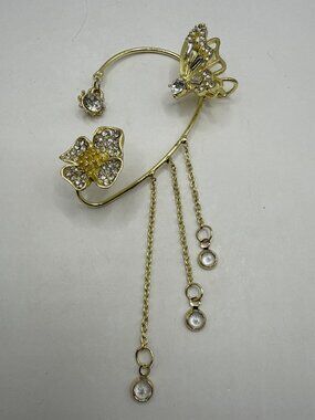 Gold Butterfly & Flower Ear Cuff Fairycore Whimsical Tassel No Piercing Clip